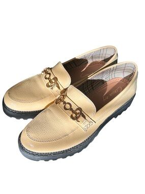 Sam Edelman Circus NY Classic Cream Lug Loafers with Gold Horse Bit Accent 8 1/2